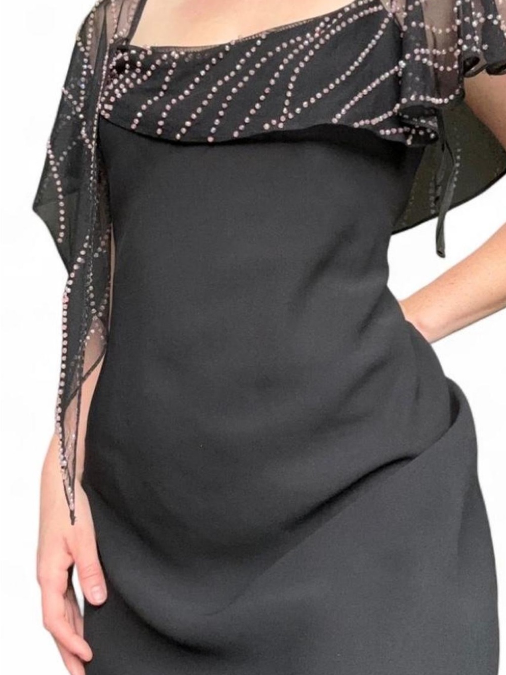 Dress Barn Black Strapless Dress with Sheer Rhinestone Scarf